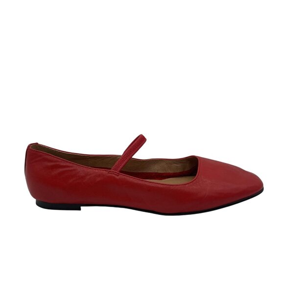 Madewell Shoes Greta Womens Size 8 Red Leather Square Toe Flats Mary Jane Ballet - Picture 2 of 14